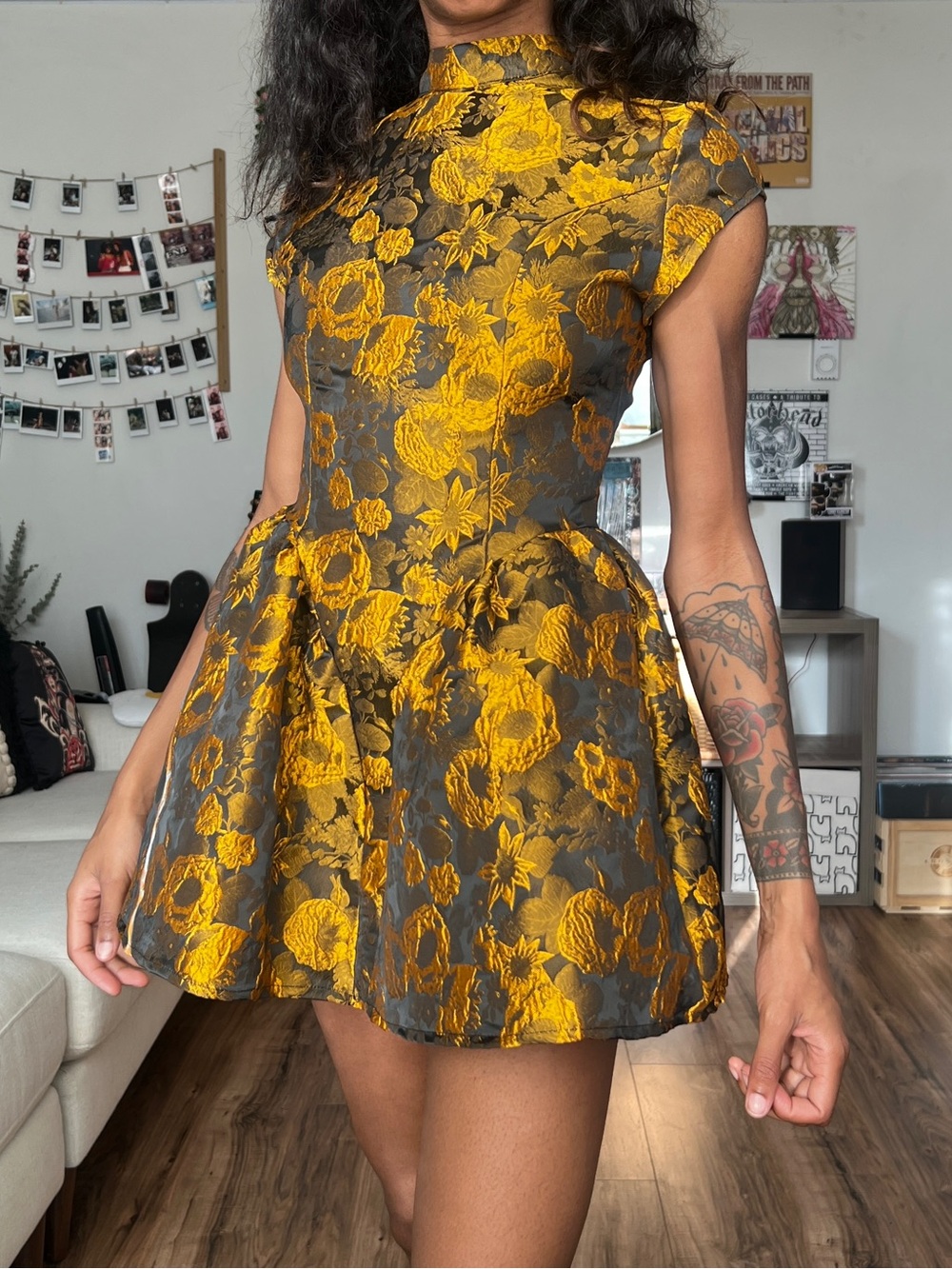 Yellow Floral Jacquard Fit & Flare Dress
